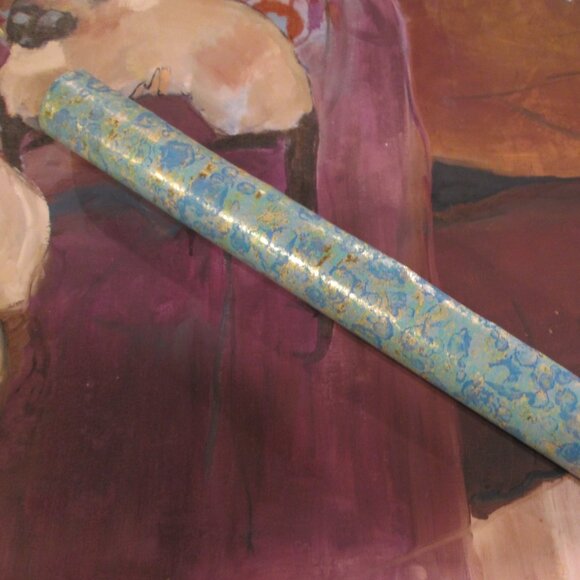 Vintage 1970s Metallic with Blue Green Motif Wallpaper - Picture 5 of 12